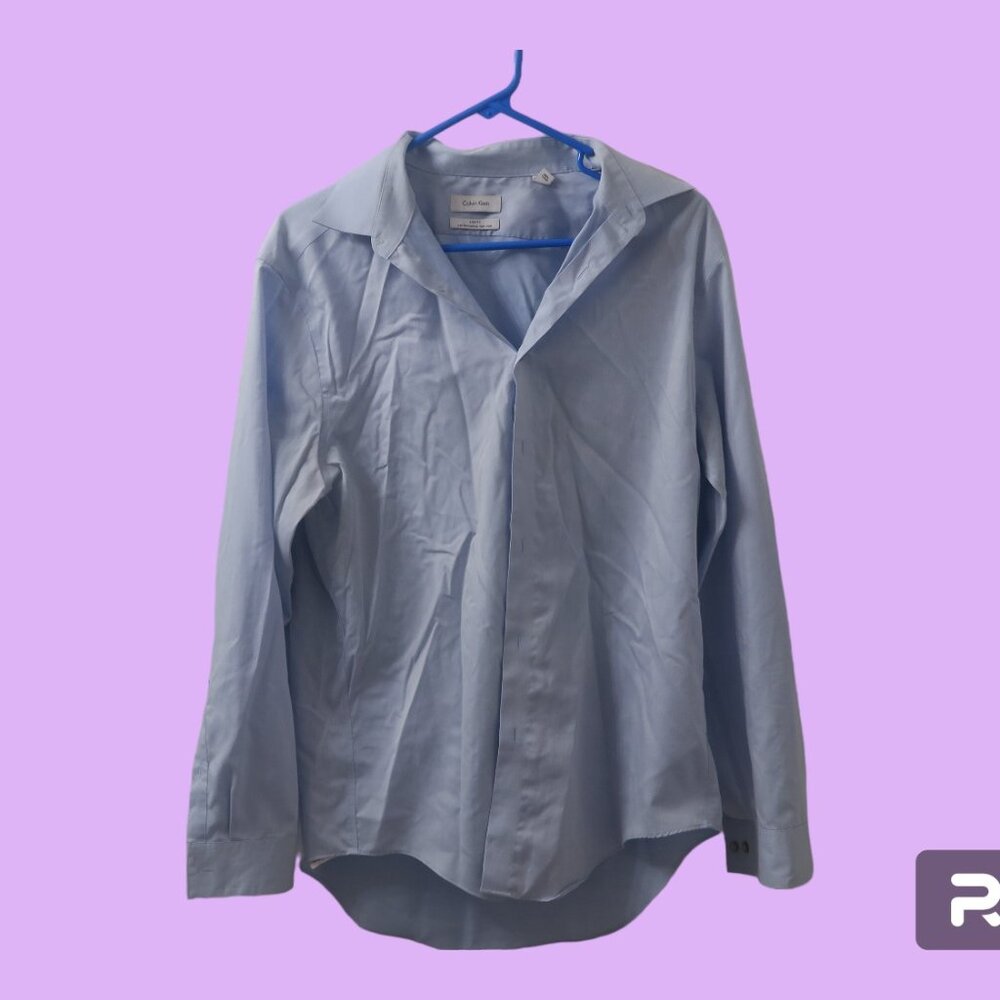 Calvin Klein slim fit performance non-iron collared shirt in light blue size 16